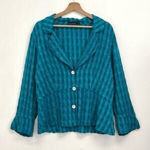 Cut Loose V-Neck Button-Front Top Textured Artsy Poet Sleeve Peplum Hem Medium